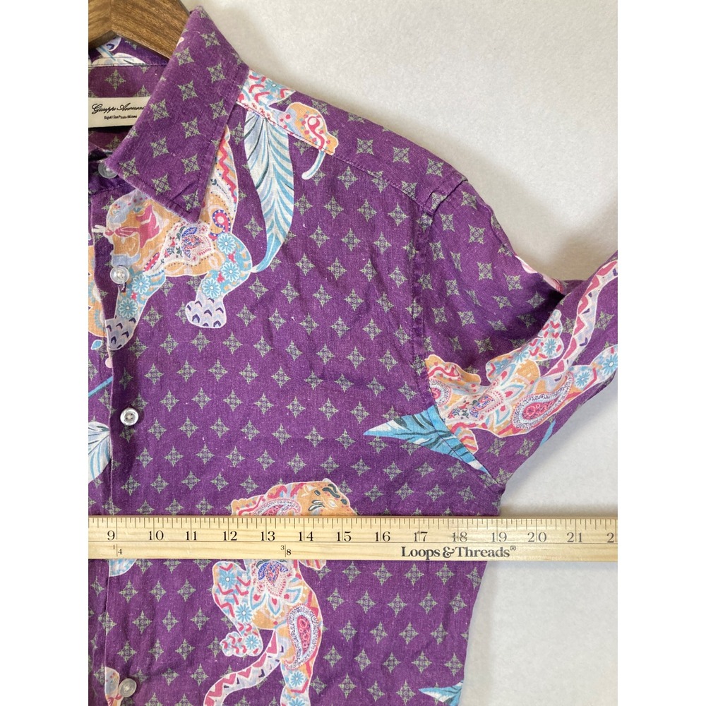 Giuseppe Annunziata Women Small Purple Linen Tiger Floral Button Down Shirt - Picture 6 of 10